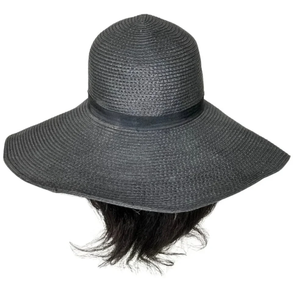 Oversized Black Floppy Straw Sun Hat Wide Brim Boho Goth Beach Vacation